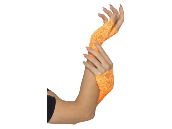 80's Fingerless Orange Lace  Gloves
