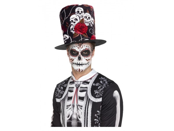 Day of The Dead Skull & Rose Top Hat